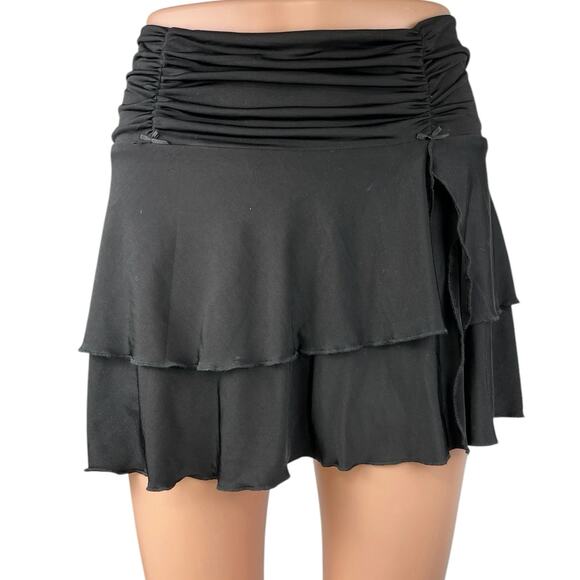 Tiger Mist Black Ruched Ruffle Layered Tiered Stretch Mini A-line Skort Skirt S - Picture 1 of 6